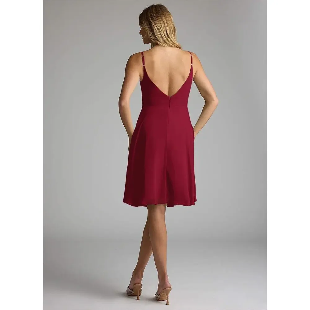 AZAZIE EMMY Flowy Pleated Chiffon Dress Women Size A6 Burgundy Midi $80 NWT​​​ - Picture 4 of 10
